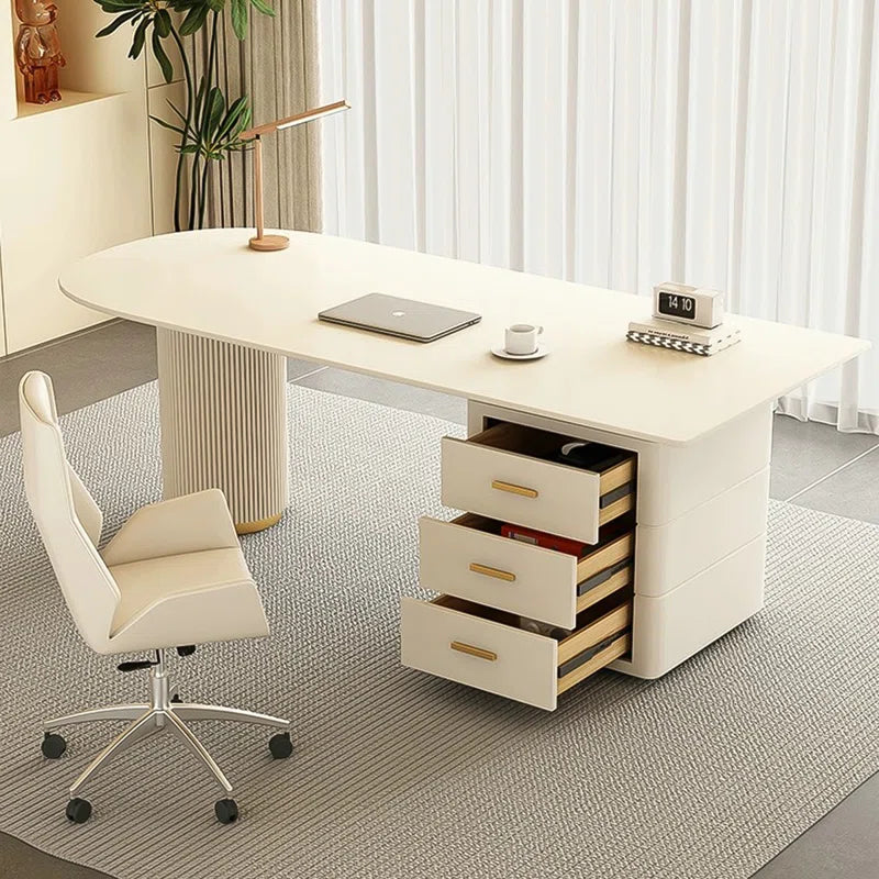 Modern Minimalist Executive Desk with 3-Drawer Storage Cabinet | Heat & Scratch Resistant Office Table. OUCH CART