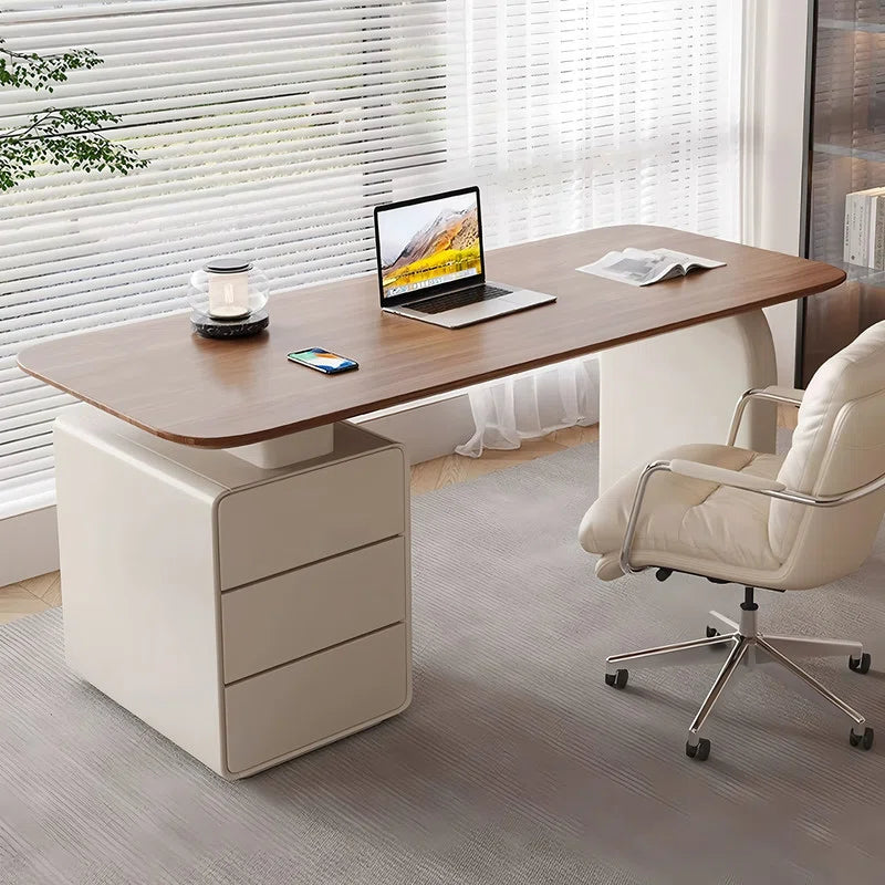 Modern Office Desk with 3-Drawer Storage Cabinet | Extra-Thick Desktop Study & Computer Table
