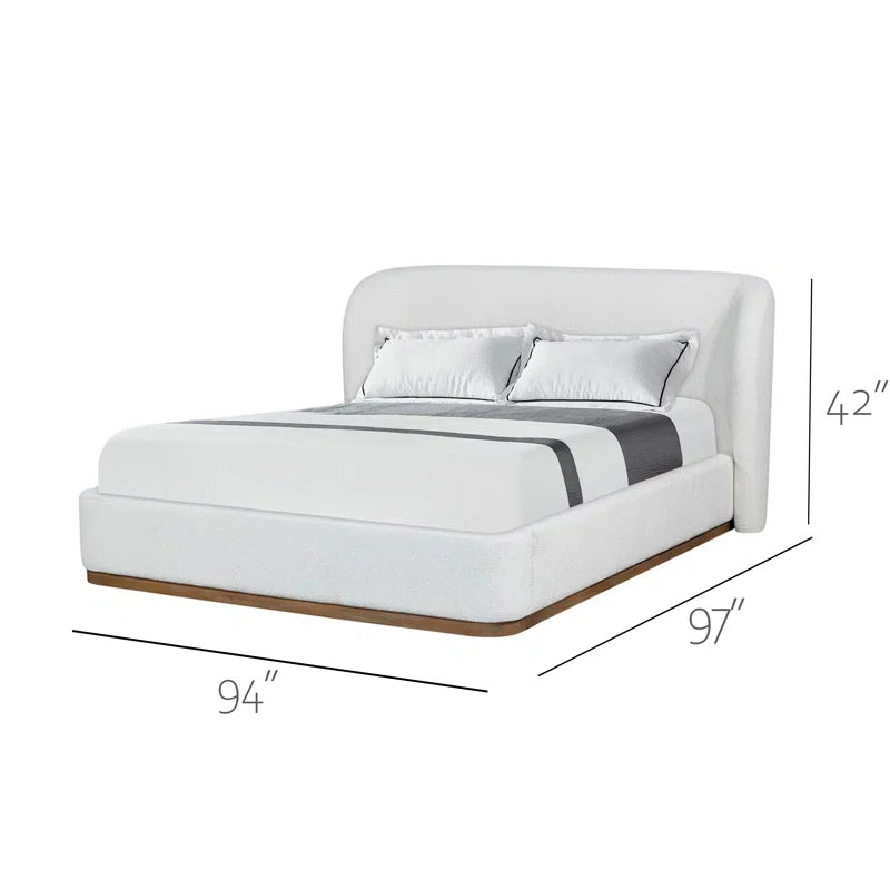 Modern Premium Upholstered Platform Tribeca Bed Frame – Wingback Headboard, Performance Fabric, Rounded Corners