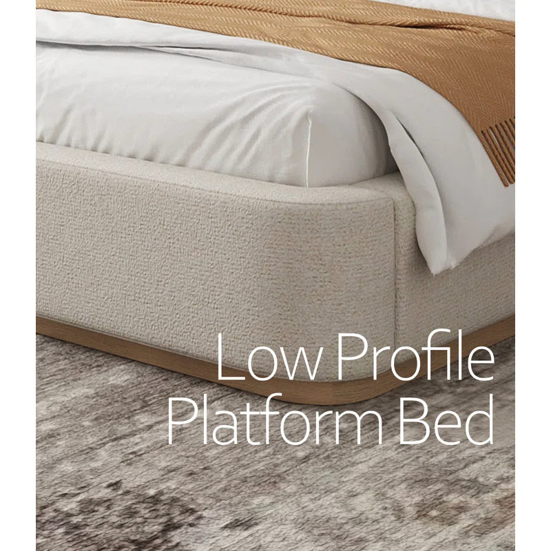 Modern Premium Upholstered Platform Tribeca Bed Frame – Wingback Headboard, Performance Fabric, Rounded Corners OUCH CART