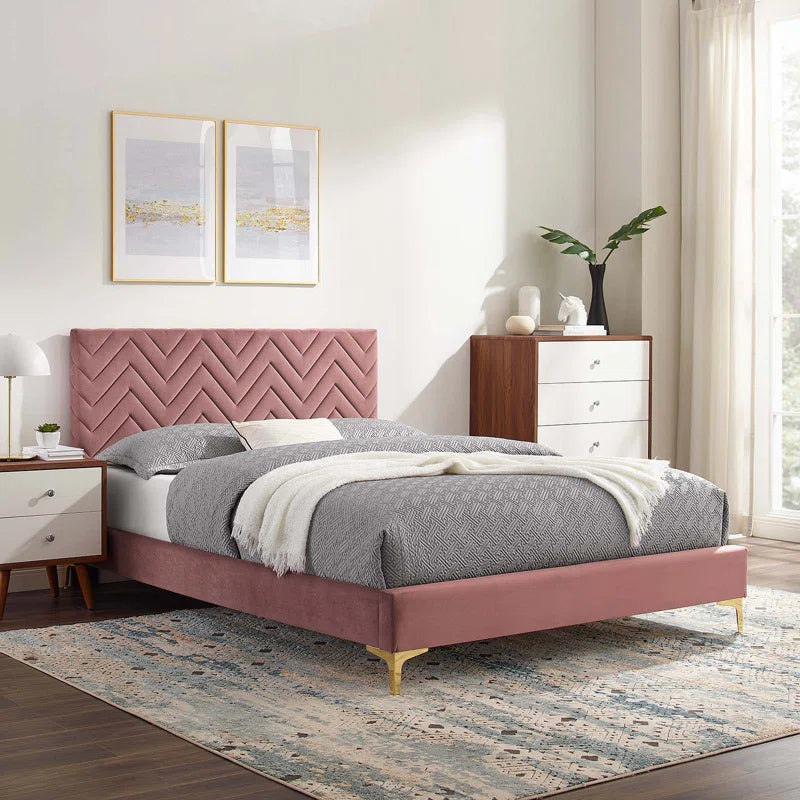 Modway Leah Chevron Tufted Performance Velvet Platform Bed OUCH CART