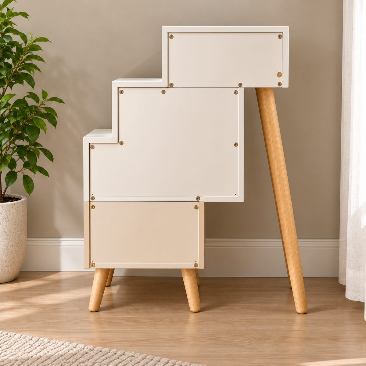 Multicolor Scandinavian Chest of Drawers with Brass Handles & Wooden Legs Bedroom & Living Room Furniture