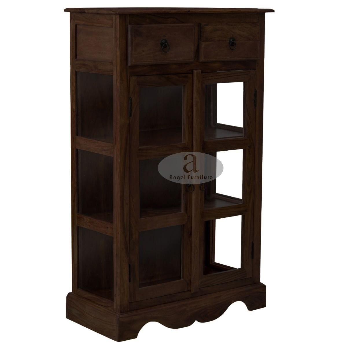 Sheesham Wood One Drawer Crockery Cabinet Small In Walnut Finish - Ouch Cart