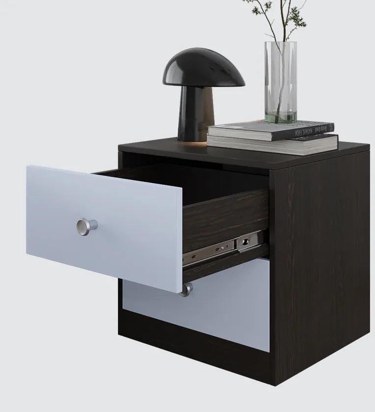 Bedside Table in Brown Flowery Wenge & Cold White Finish - Ouch Cart