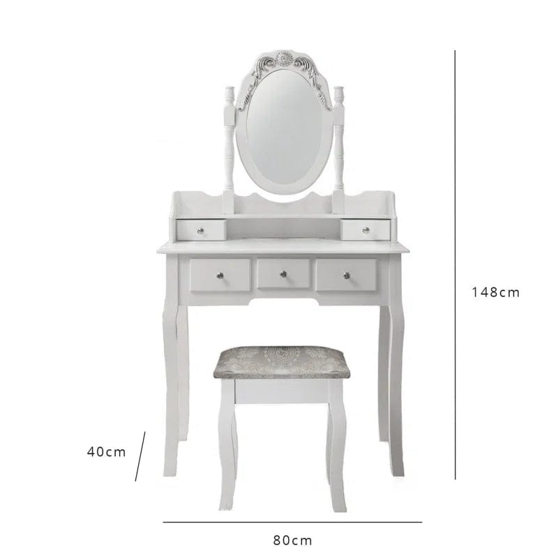 LUARANE Vanity Dressing Table Set, Home Furniture Dressing Table with  Mirror, 3 large Drawer and 2 small drawer Chest and Cushioned Stool, Multifunctional Application for Bedroom, Bathroom