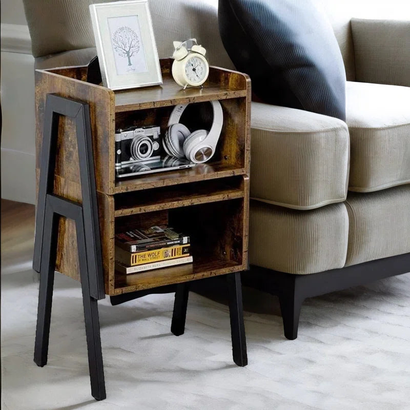 Luna Bedside Table Rustic Brown Industrial Bedroom Furniture Ouch Cart