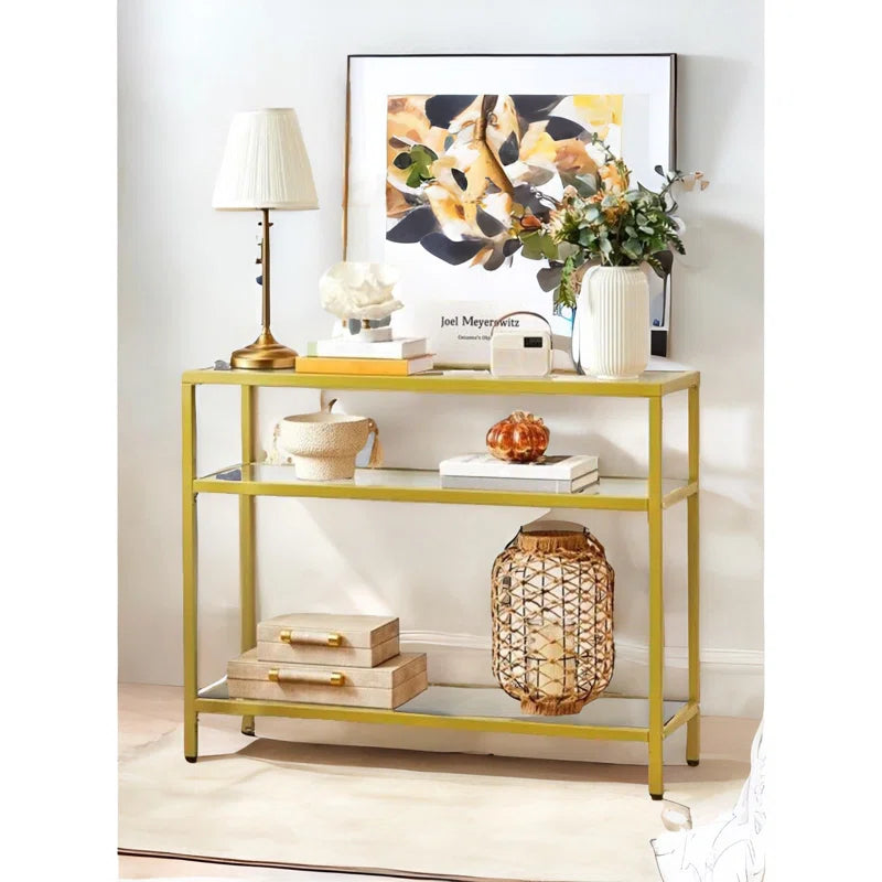 Elijah Console Table With Top Glass Home Entryway Hallway Ouch Cart