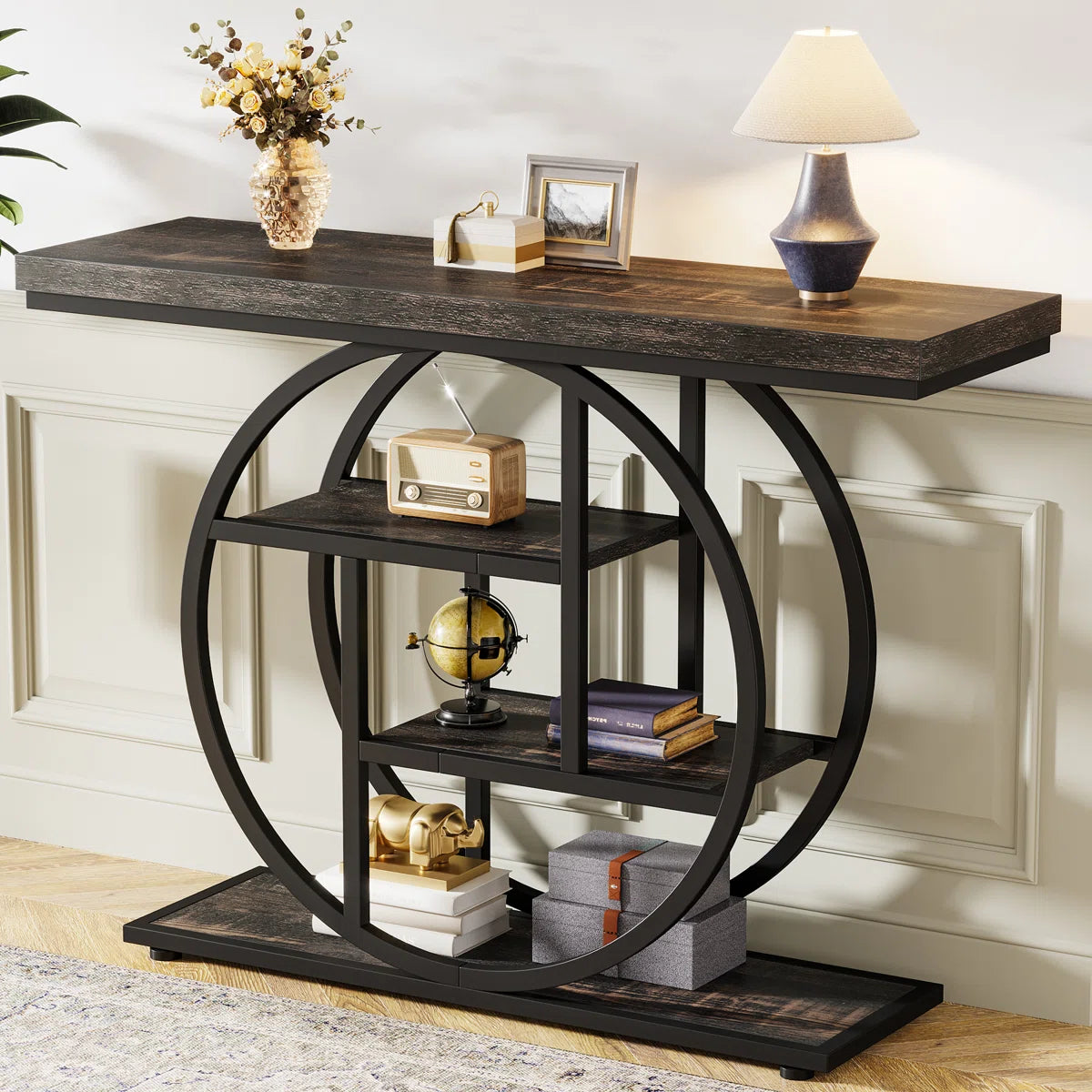Console Table with Circle Base – 4-Tier Industrial Style OUCH CART