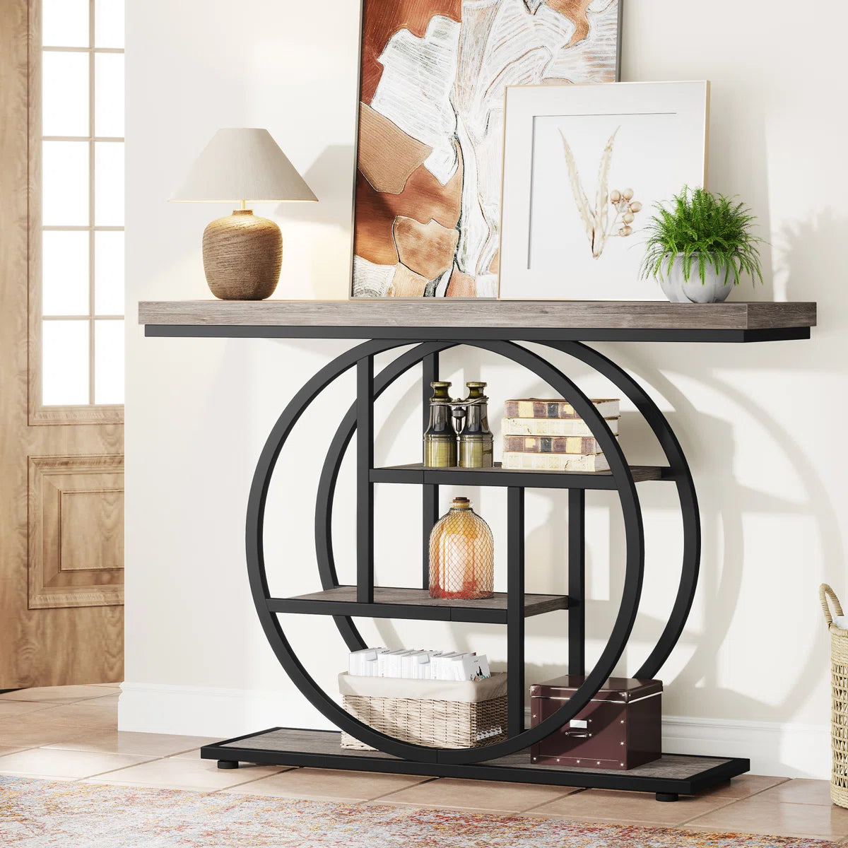 Console Table with Circle Base – 4-Tier Industrial Style OUCH CART