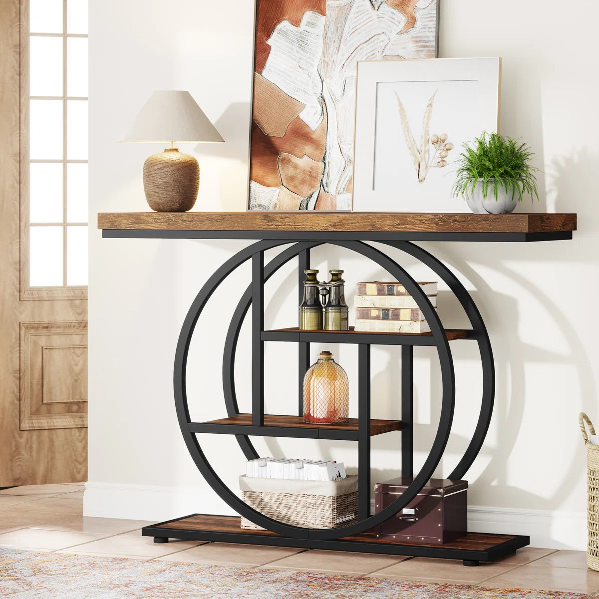 Console Table with Circle Base – 4-Tier Industrial Style OUCH CART