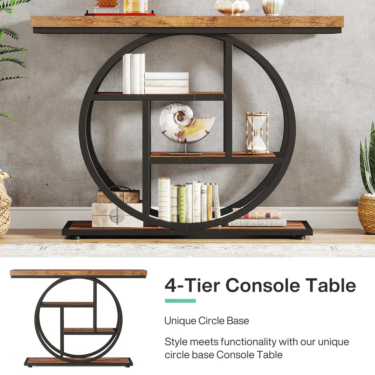 Console Table with Circle Base – 4-Tier Industrial Style OUCH CART