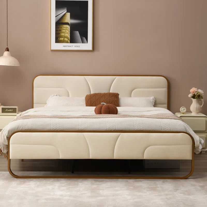 The Nelsie Upholstered Platform Bed with Velvet Tufted Headboard for a Stylish, Serene Bedroom