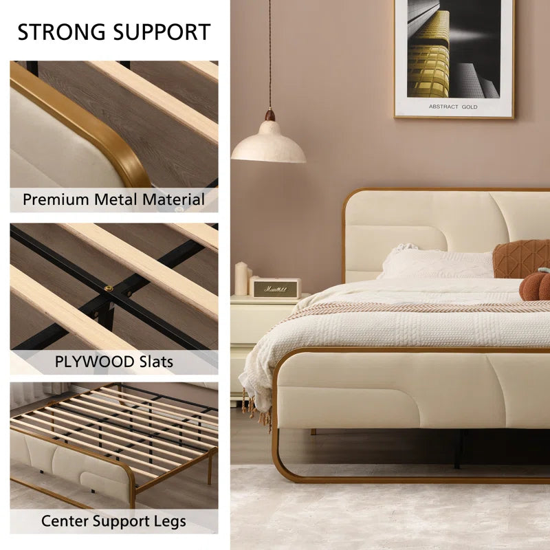 The Nelsie Upholstered Platform Bed with Velvet Tufted Headboard for a Stylish, Serene Bedroom Ouch Cart