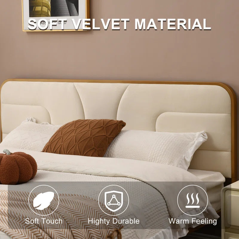 The Nelsie Upholstered Platform Bed with Velvet Tufted Headboard for a Stylish, Serene Bedroom Ouch Cart