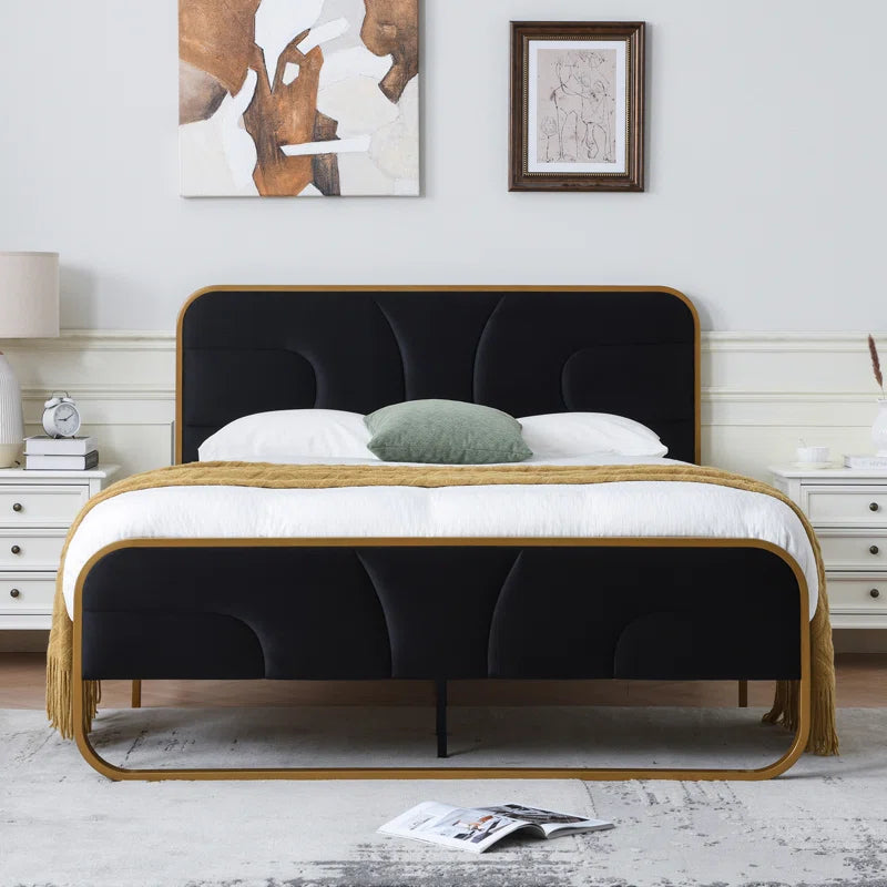 The Nelsie Upholstered Platform Bed with Velvet Tufted Headboard for a Stylish, Serene Bedroom Ouch Cart