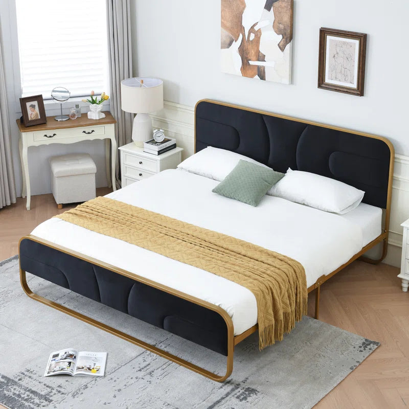 The Nelsie Upholstered Platform Bed with Velvet Tufted Headboard for a Stylish, Serene Bedroom Ouch Cart