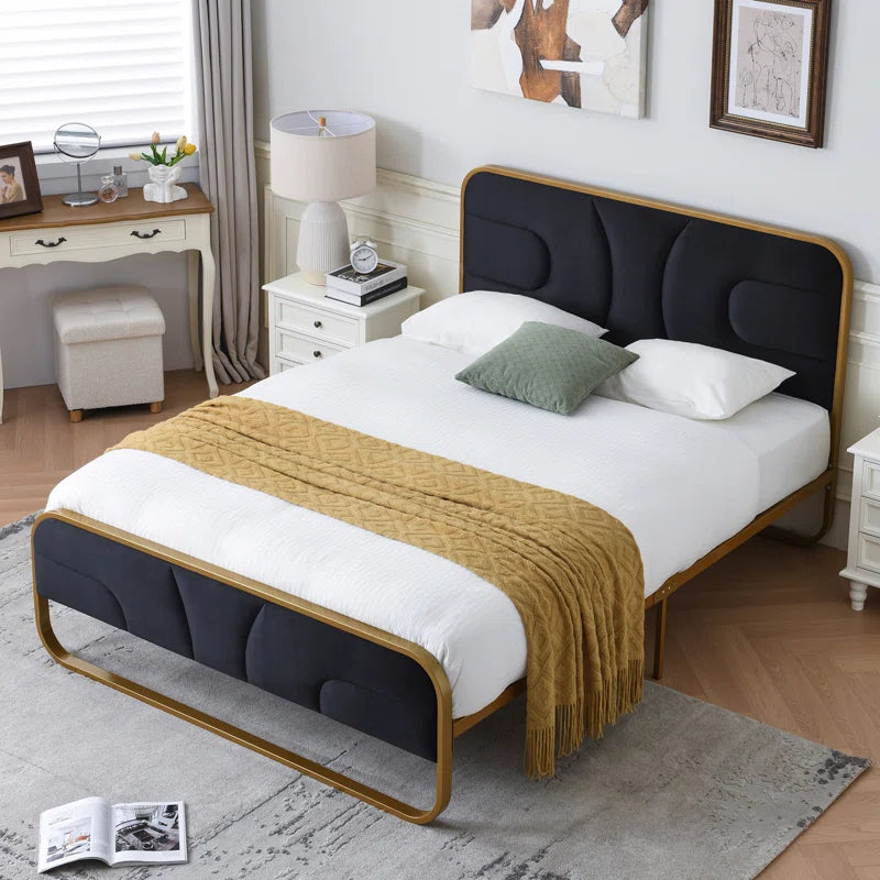 The Nelsie Upholstered Platform Bed with Velvet Tufted Headboard for a Stylish, Serene Bedroom Ouch Cart