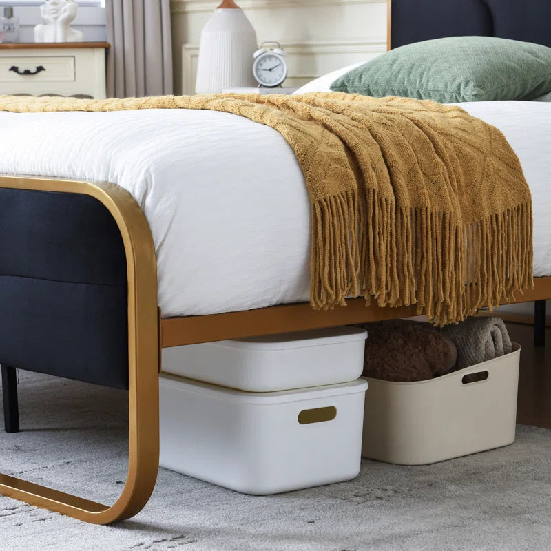 The Nelsie Upholstered Platform Bed with Velvet Tufted Headboard for a Stylish, Serene Bedroom Ouch Cart
