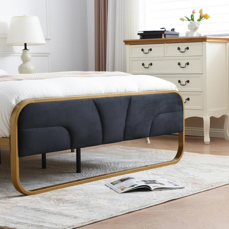 The Nelsie Upholstered Platform Bed with Velvet Tufted Headboard for a Stylish, Serene Bedroom Ouch Cart