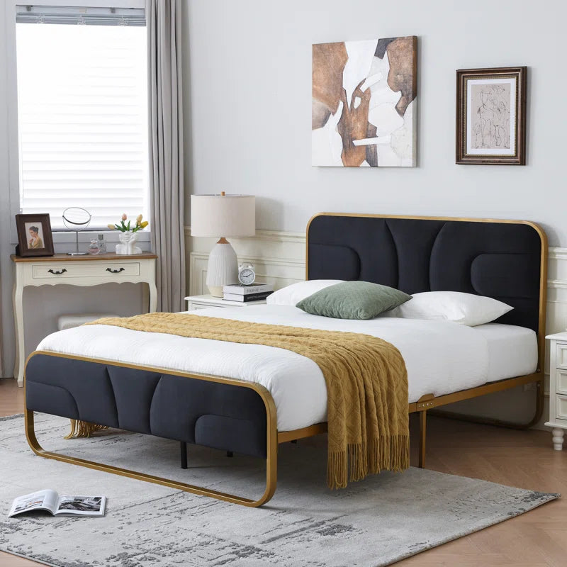 The Nelsie Upholstered Platform Bed with Velvet Tufted Headboard for a Stylish, Serene Bedroom Ouch Cart