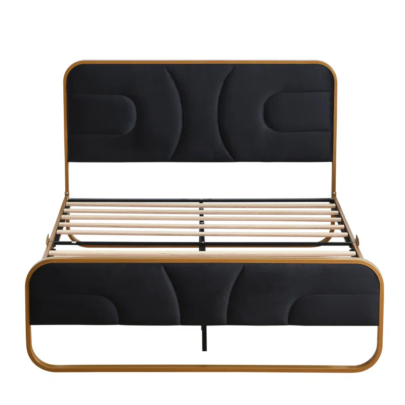 The Nelsie Upholstered Platform Bed with Velvet Tufted Headboard for a Stylish, Serene Bedroom Ouch Cart