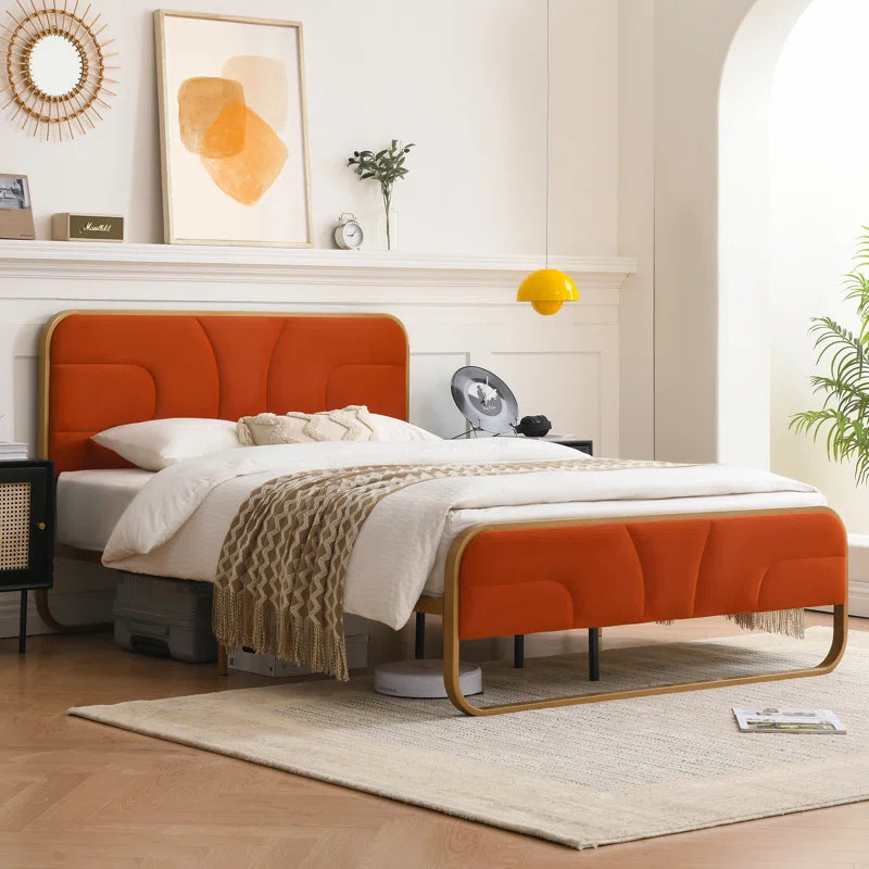 The Nelsie Upholstered Platform Bed with Velvet Tufted Headboard for a Stylish, Serene Bedroom Ouch Cart