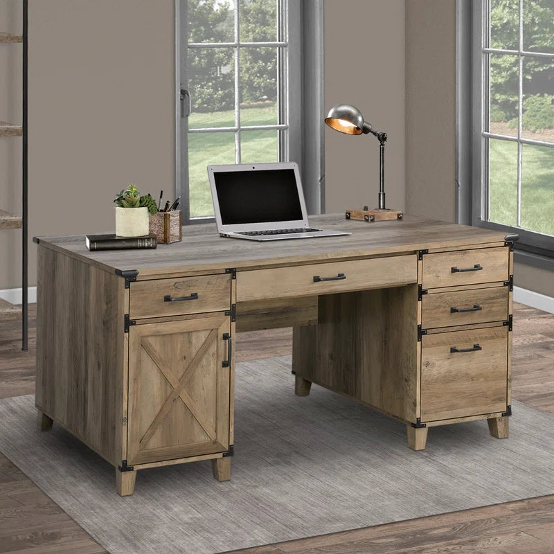 59'' Farmhouse Executive Desk with Drawers Ouch Cart