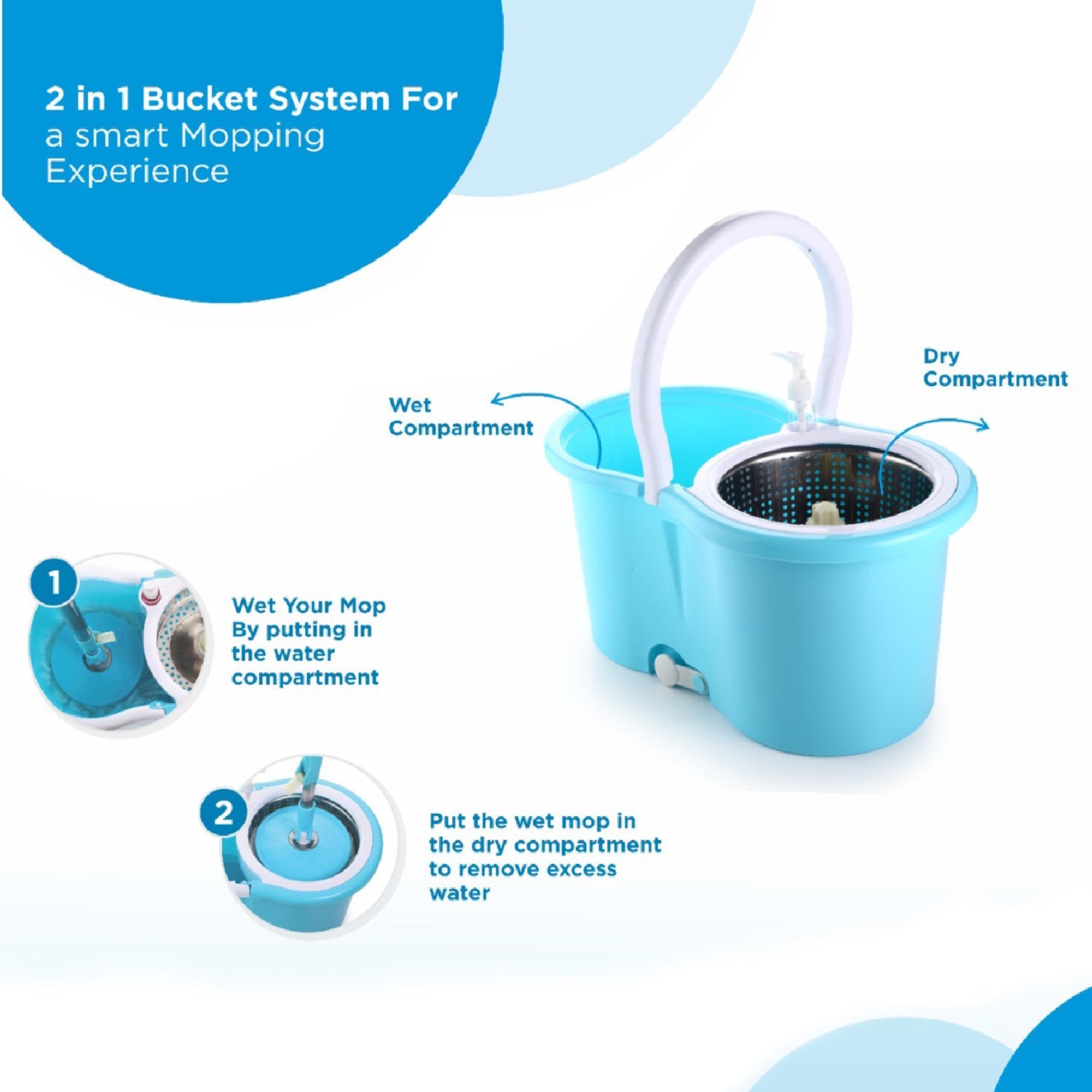 8702 Plastic Spinner Bucket Mop 360 Degree Self Spin Wringing With 2 Absorbers For Home And Office Floor Cleaning Mops Set Wukusy