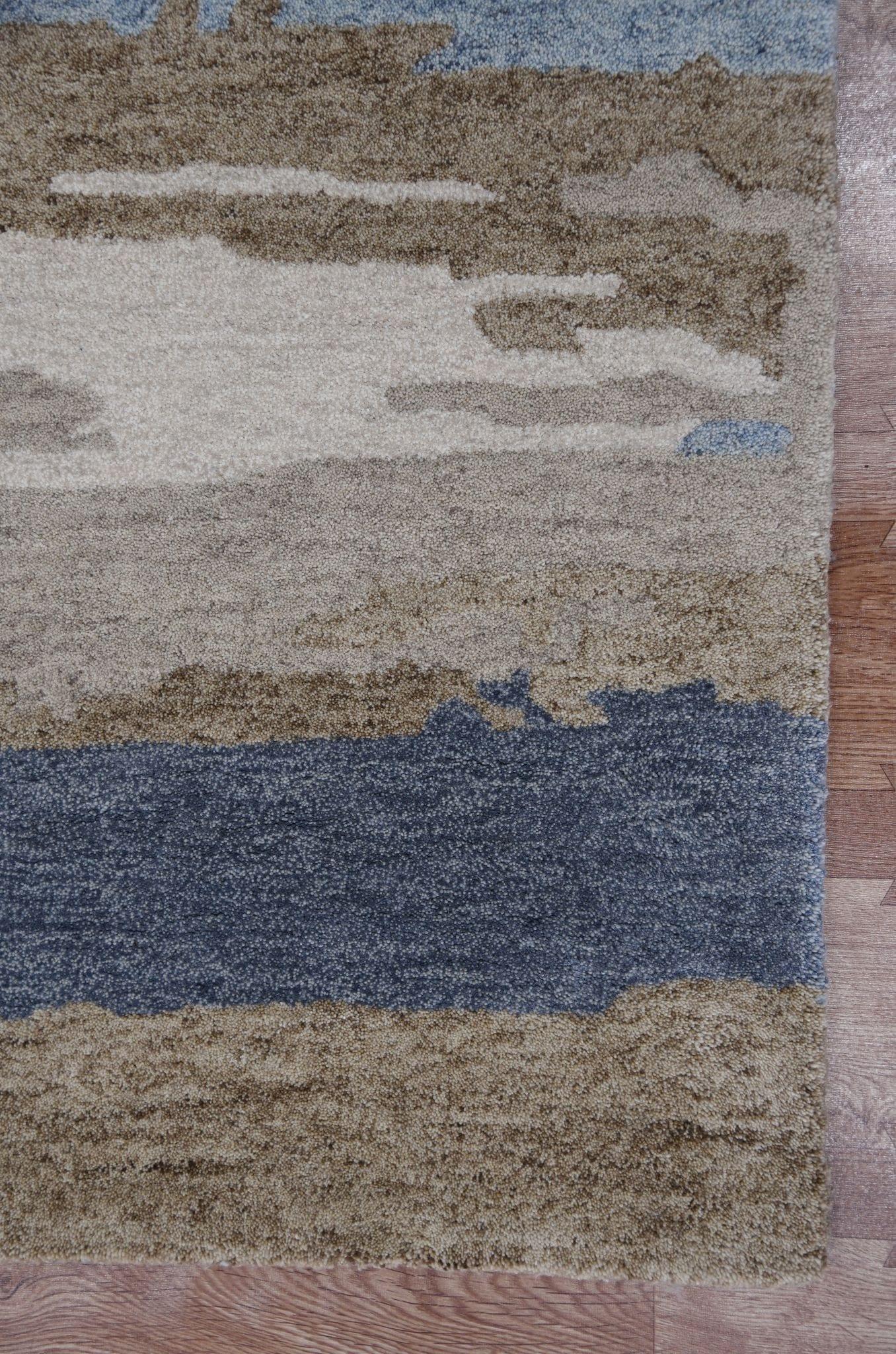 Water Blue Wool & Viscose Abstract Hand-Tufted Carpet Abstract Rug 5 x 8 Feet - Ouch Cart