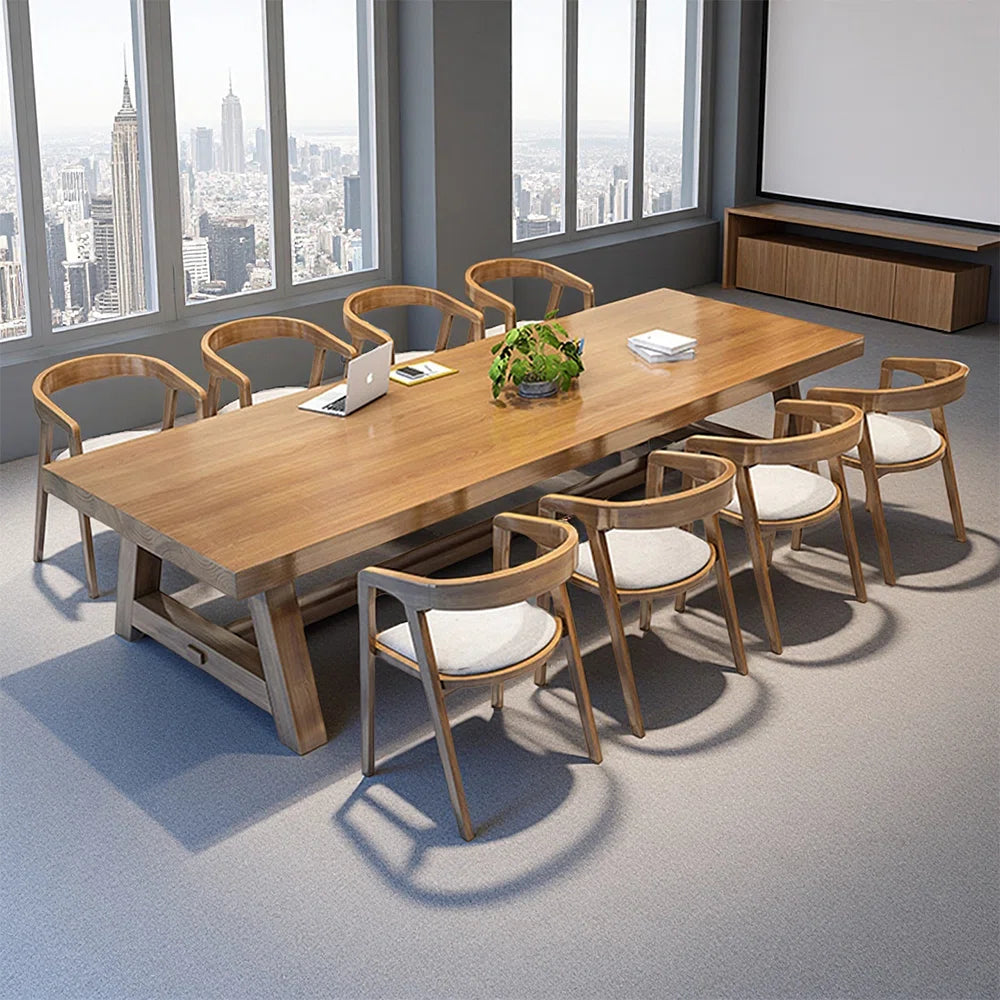 Nut-brown Rectangular Solid Wood Conference Table OUCH CART