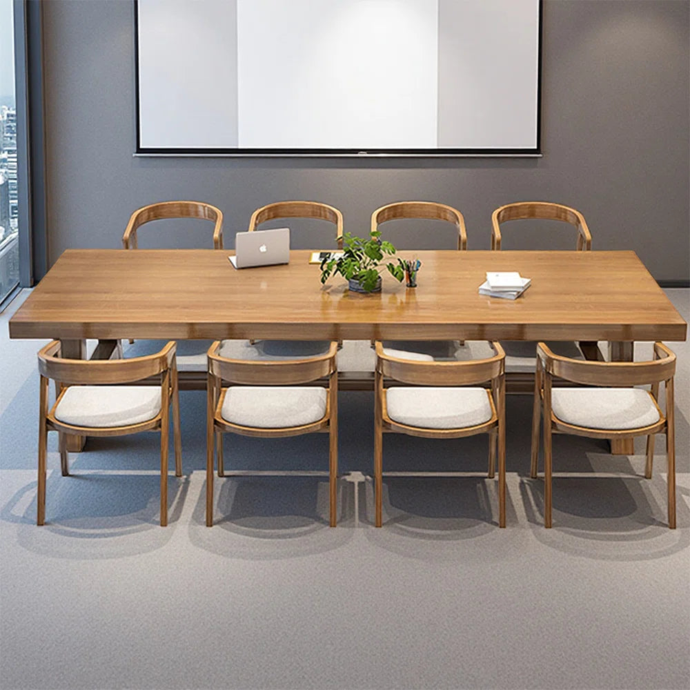 Nut-brown Rectangular Solid Wood Conference Table OUCH CART