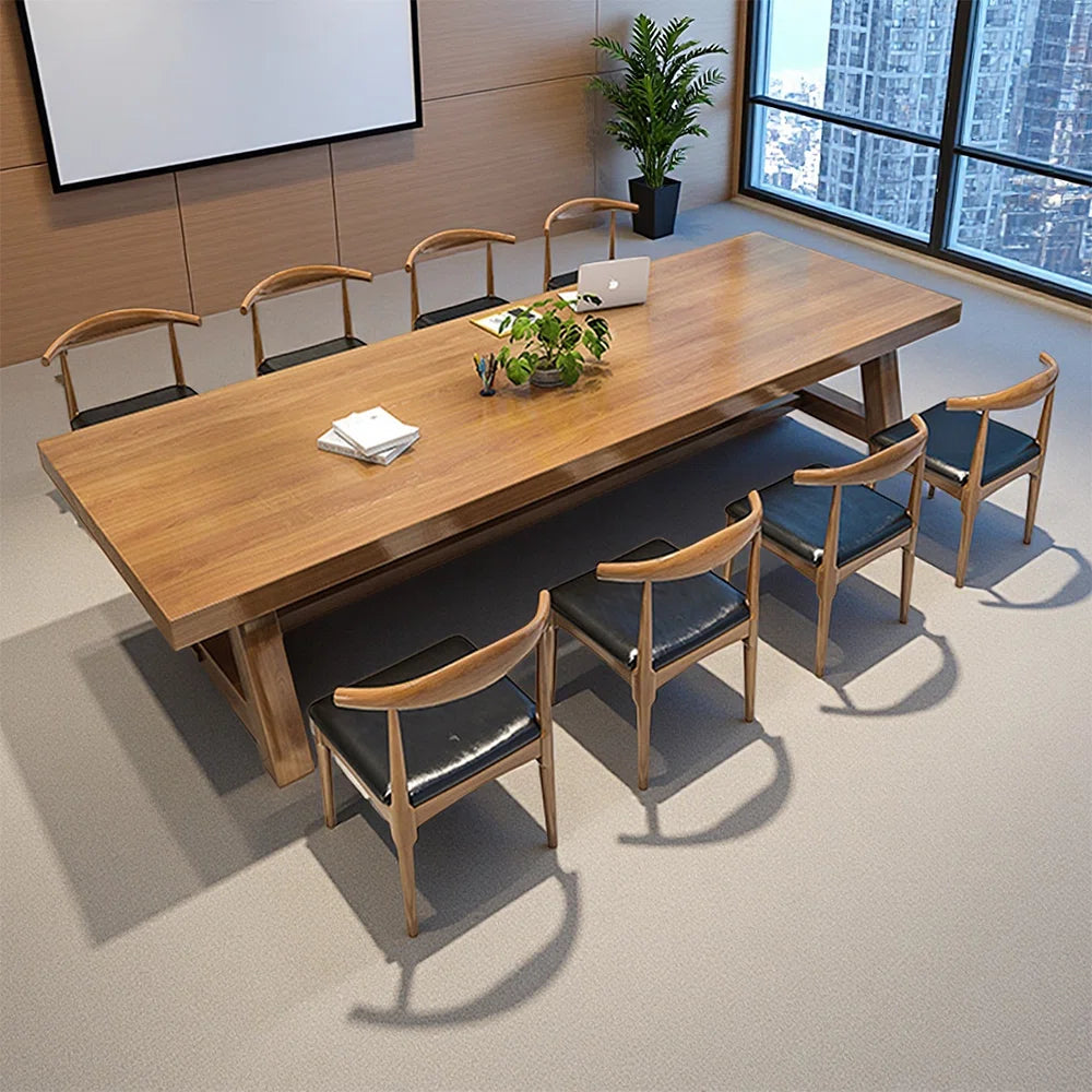 Nut-brown Rectangular Solid Wood Conference Table OUCH CART