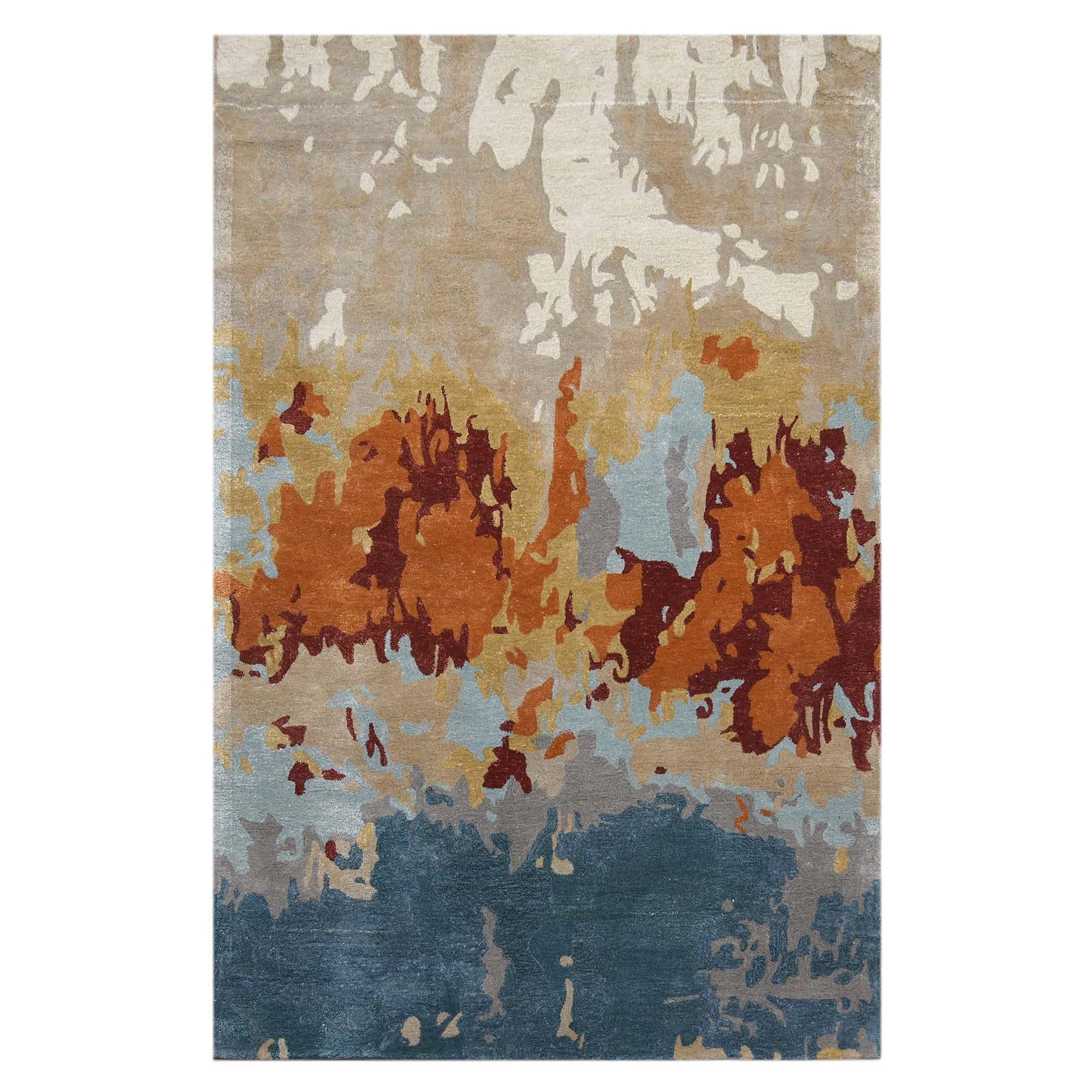 Orange Wool & Viscose Dream Scape 5x8 Feet Hand-Tufted Carpet - Rug - Ouch Cart