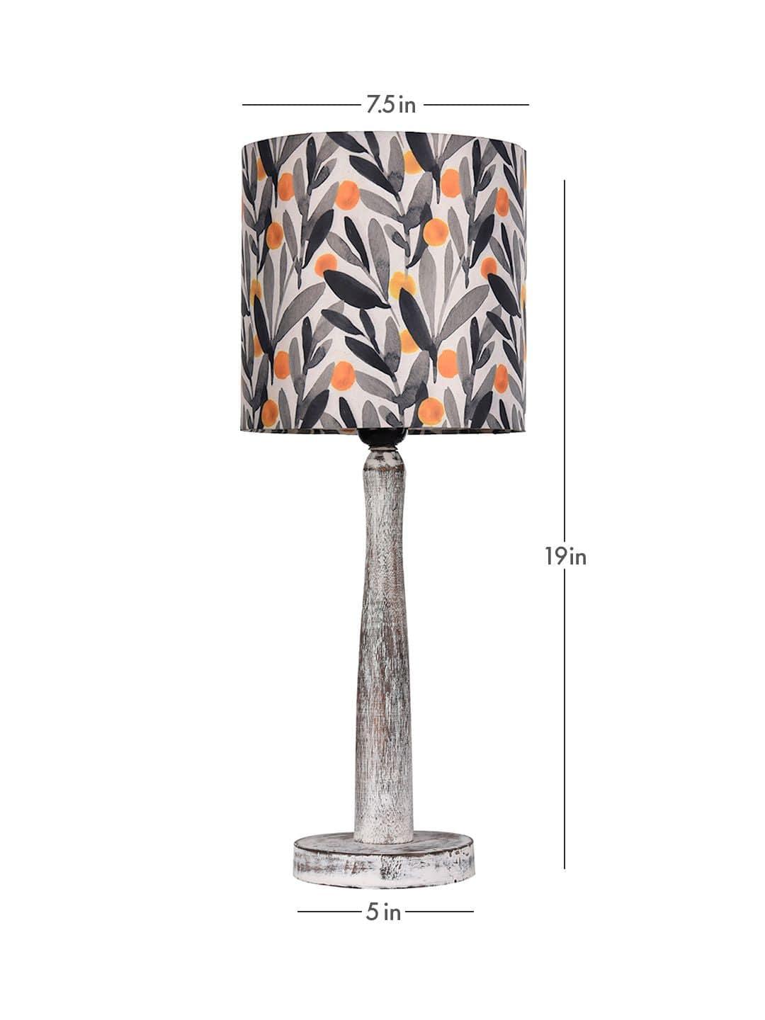 Distress White Wooden Lamp with Yellow Leaf Shade - Ouch Cart