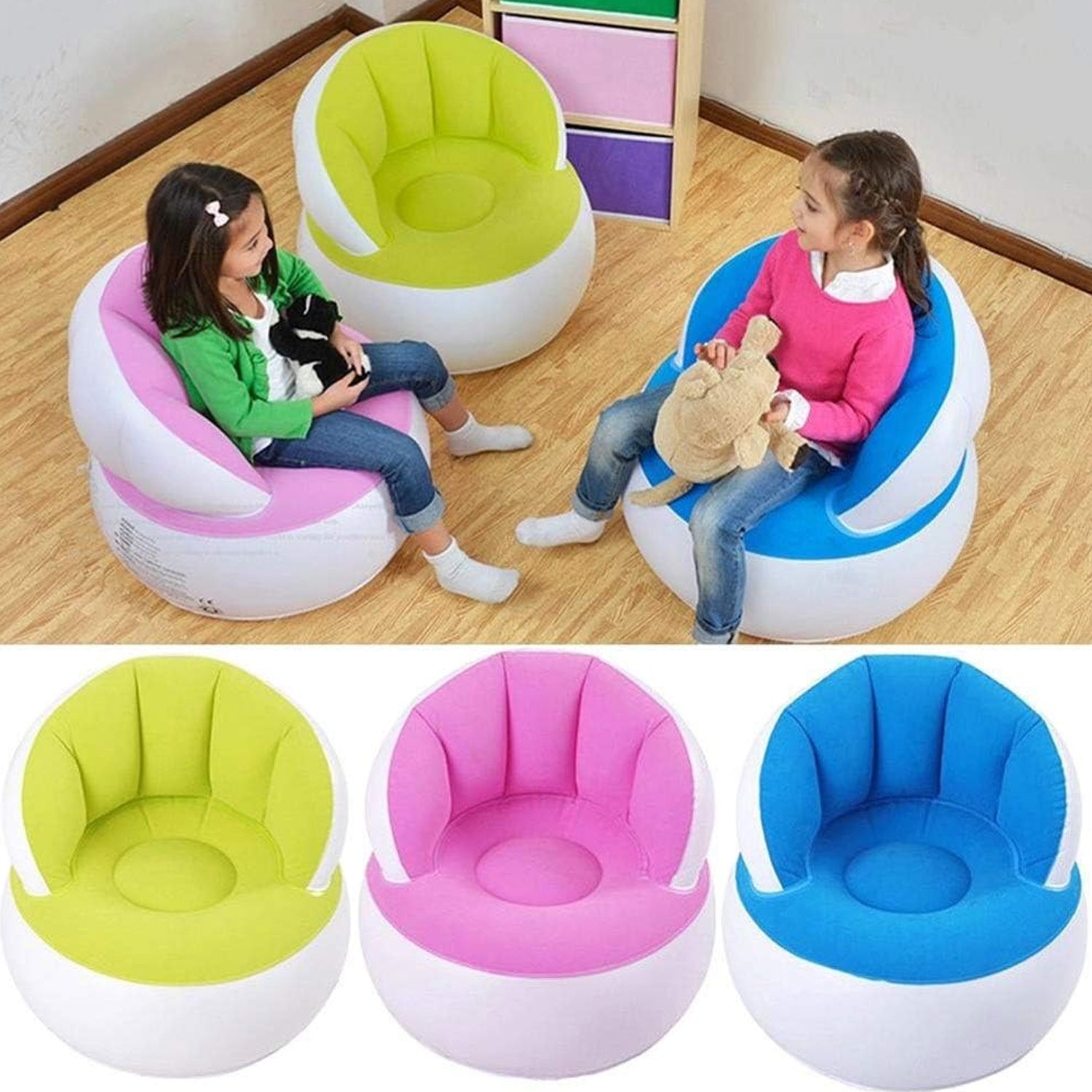 Kids Inflatable Sofa Chair With Backrest Foot Air Pump With Hose (1 Set 85x74 Cm Approx) Wukusy