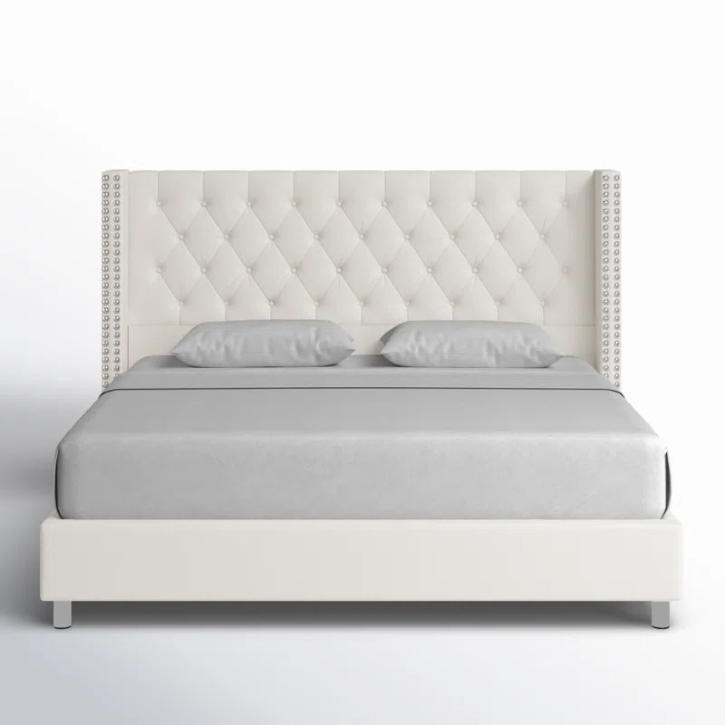 Occoquan Upholstered Wingback Bed with Tufted Linen and Adjustable Headboard OUCH CART