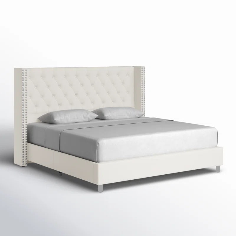 Occoquan Upholstered Wingback Bed with Tufted Linen and Adjustable Headboard