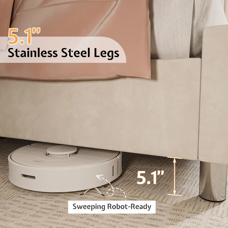 Occoquan Upholstered Wingback Bed with Tufted Linen and Adjustable Headboard