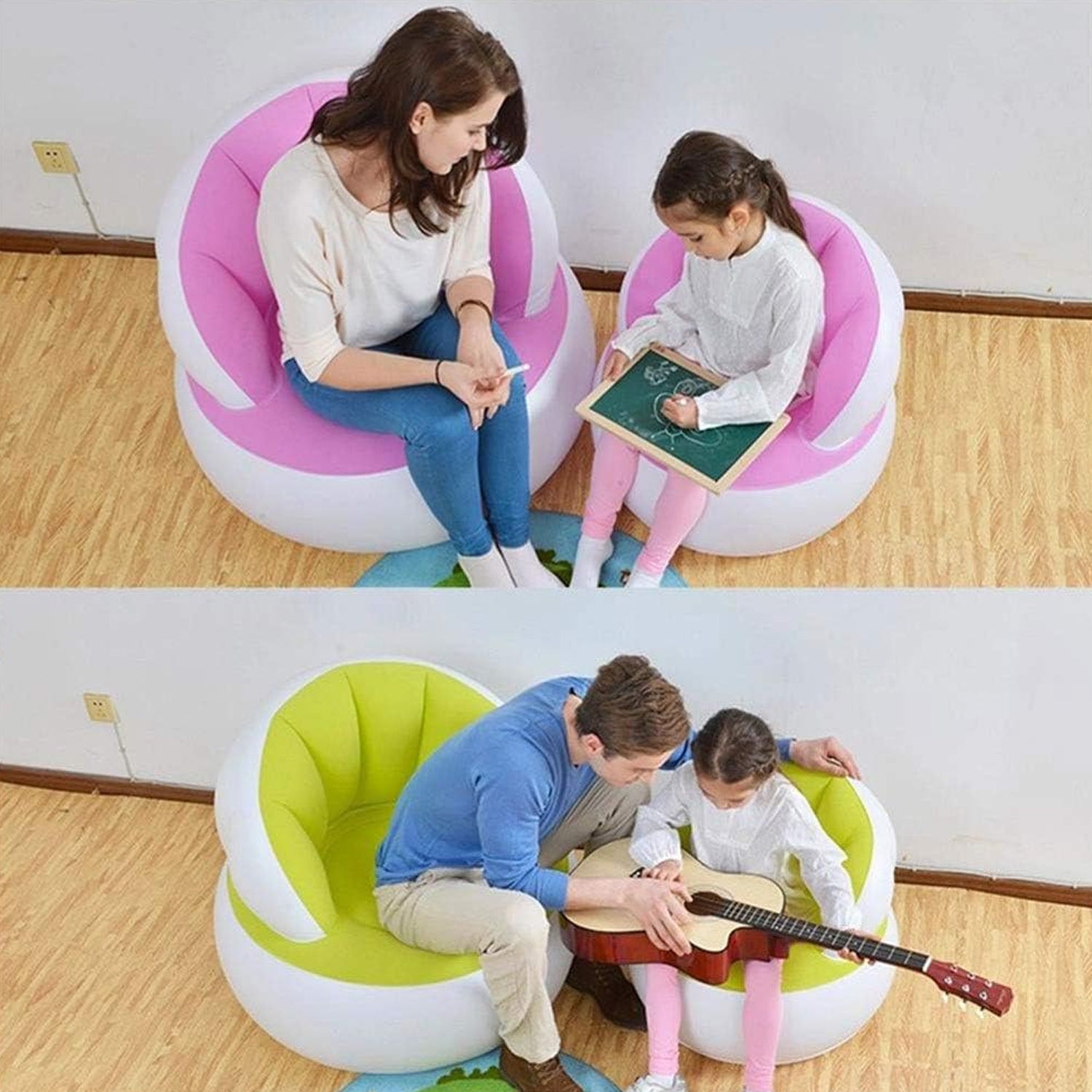 Kids Inflatable Sofa Chair With Backrest Foot Air Pump With Hose (1 Set 85x74 Cm Approx)