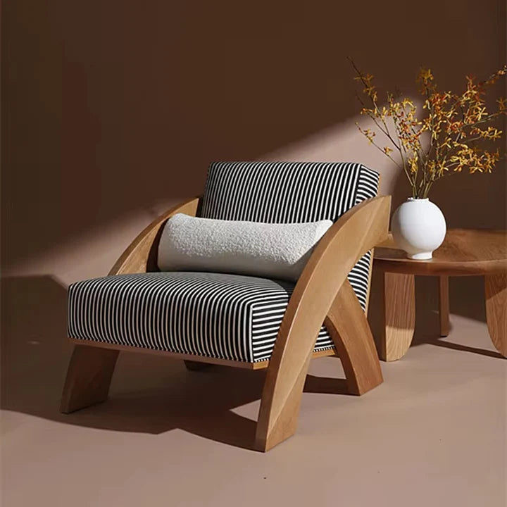 Ouch Cart Modern Wooden Lounge Chair with Cushioned Seat & Curved Armrests
