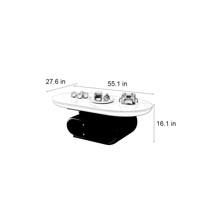 Rock Plate Coffee Table with Double Drawers – Modern Durable Center Table with Iron Base & Rounded Edges OUCH CART