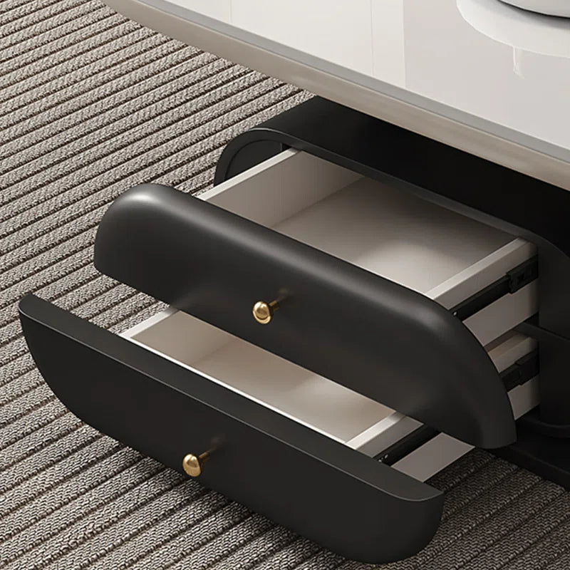 Rock Plate Coffee Table with Double Drawers – Modern Durable Center Table with Iron Base & Rounded Edges OUCH CART