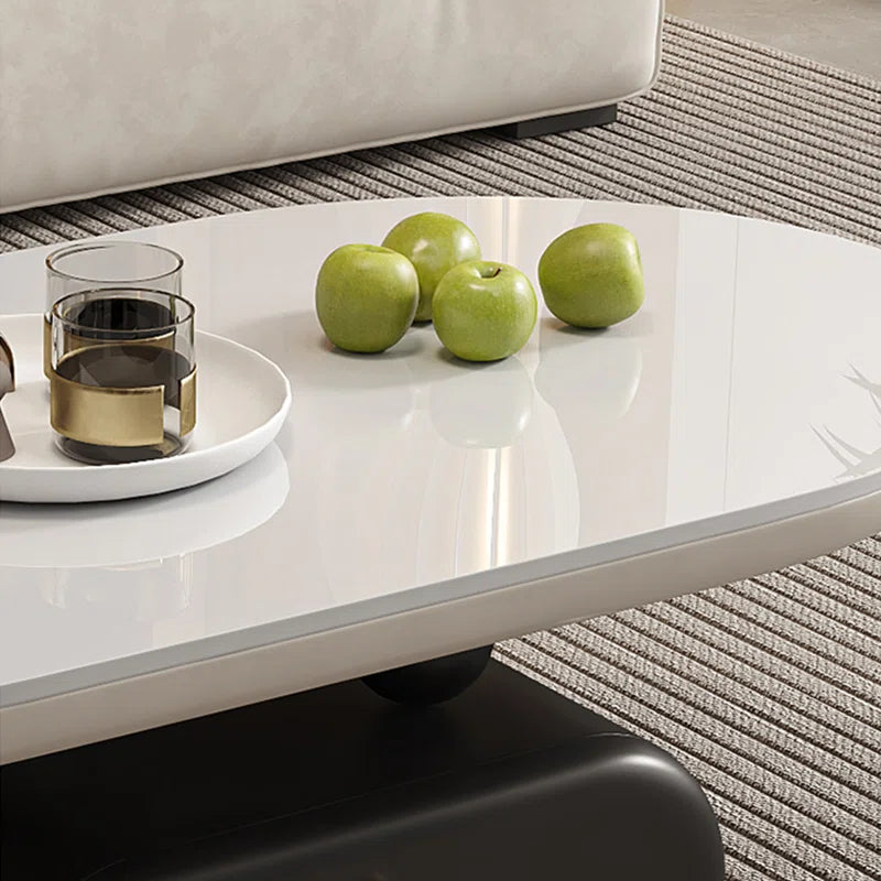 Rock Plate Coffee Table with Double Drawers – Modern Durable Center Table with Iron Base & Rounded Edges OUCH CART