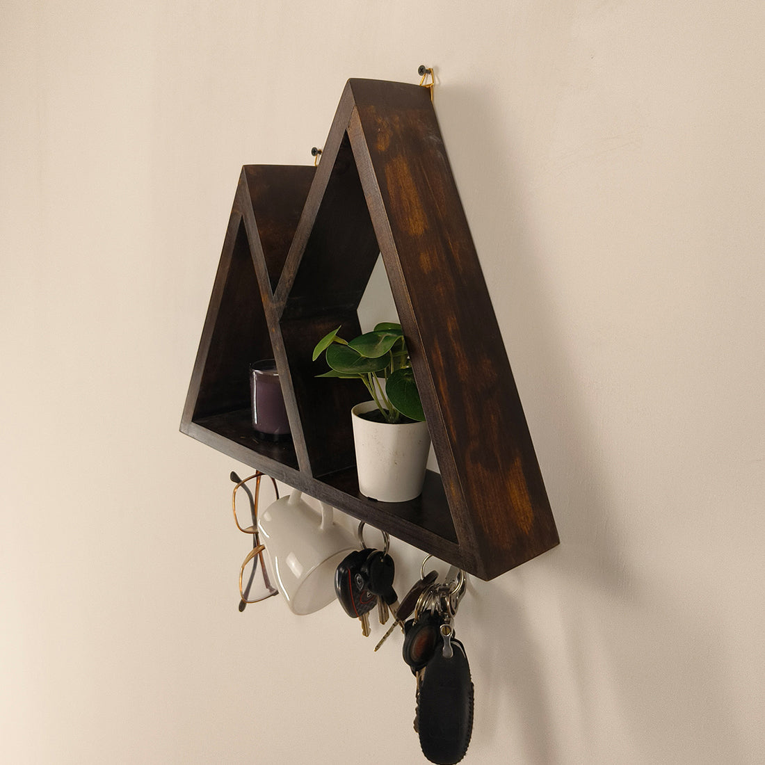 PHAROAH Wooden Wall Shelf Organiser with Key Holders
