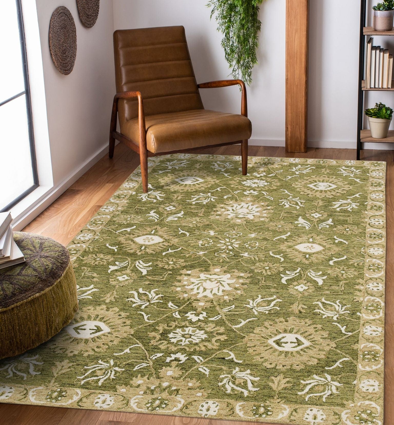 Olive Green  Wool Romania 8X10 Feet  Hand-Tufted Carpet - Rug