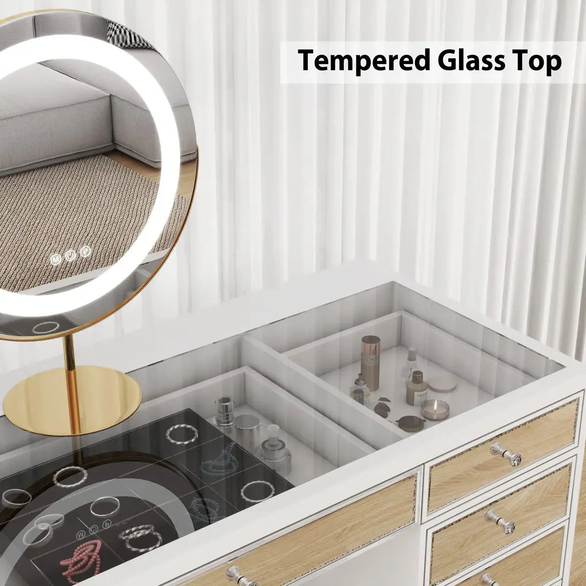 Patternson Mirrored Vanity Table 13-Drawer- OUCH CART | Dressing table