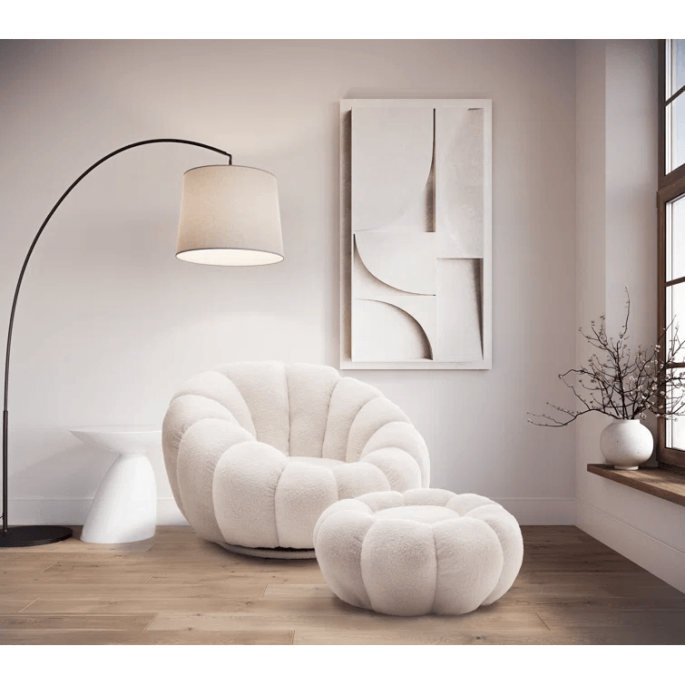 Perse Upholstered Swivel Accent Chair with Footstool - Ouch Cart