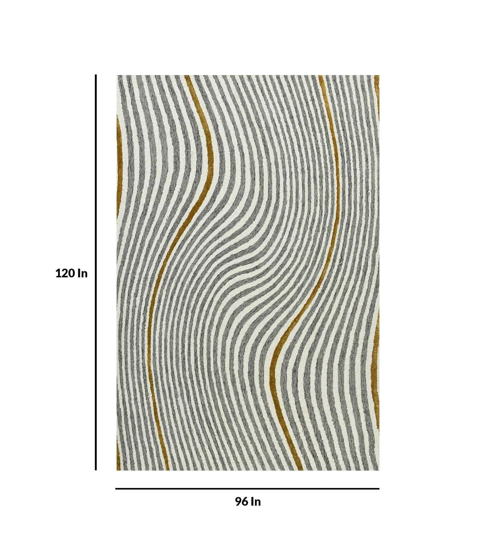 WHITE IVORY Wool & Viscose Canyan 8x10 Feet Hand-Tufted Carpet - Rug - Ouch Cart