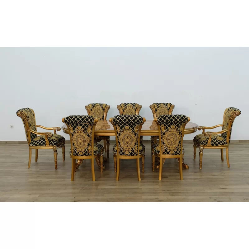 9 - Piece Solid Wood Double Pedestal Dining Set Ouch Cart