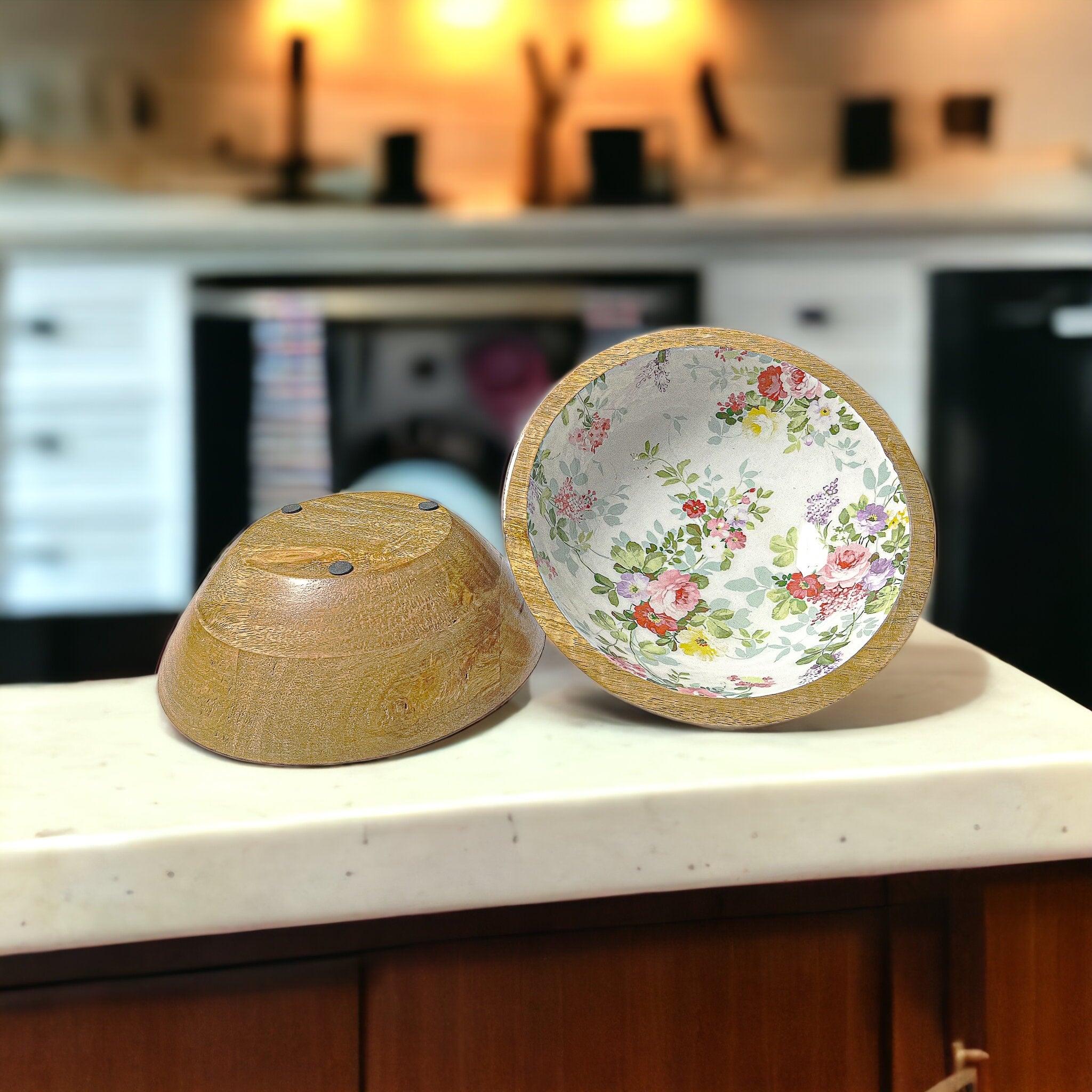 ACACIA FOOTED ROUND BOWL SAT OF 2 WOOD BOWL - Ouch Cart